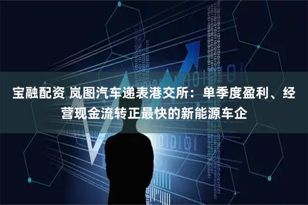 宝融配资 岚图汽车递表港交所：单季度盈利、经营现金流转正最快的新能源车企