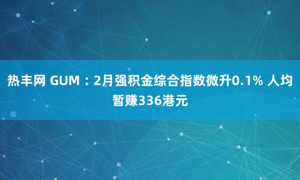 热丰网 GUM︰2月强积金综合指数微升0.1% 人均暂赚336港元